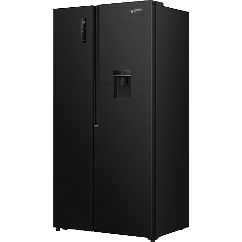 Холодильник SBS Gorenje, 179х62х92см, 2 двері, 344(197)л, А+, NF+, Інв., Зона св-ті, диспенсер, генератор льоду, Зовн. Диспл, чорний