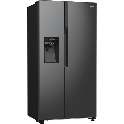 Холодильник SBS Gorenje, 179х70х92см, 2 двері, 376(190)л, А++, NF+, Інв., Зона св-ті, диспенсер, генератор льоду, Зовн. Диспл, чорний