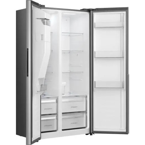 Холодильник SBS Gorenje, 179х62х91см, 2 двері, 347(181)л, А+, NF+, Інв., Зона св-ті, диспенсер, Внутр. Диспл, нерж