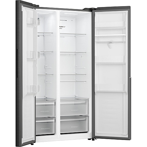 Холодильник SBS Gorenje, 179х62х92см, 2 двері, 344(197)л, А+, NF+, Інв., Зона св-ті, диспенсер, генератор льоду, Зовн. Диспл, чорний