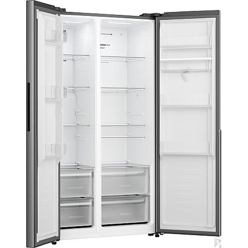 Холодильник SBS Gorenje, 179х62х91см, 2 двері, 344(197)л, А+, NF+, Інв., Зона св-ті, диспенсер, Зовн. Диспл, нерж