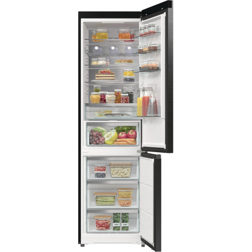 Холодильник з нижн. мороз. камерою Gorenje, 203х66х60см, 2 двері, 257(121)л, А+, Total NF, Зона св-ті, Інвертор, Зовн. Дисп, Wi-Fi, Чорний