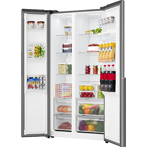 Холодильник SBS Gorenje, 179х62х91см, 2 двері, 344(197)л, А+, NF+, Інв., Зона св-ті, диспенсер, Зовн. Диспл, нерж