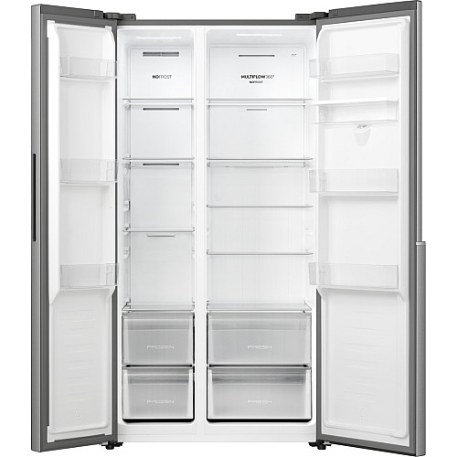 Холодильник SBS Gorenje, 179х62х91см, 2 двері, 344(197)л, А+, NF+, Інв., Зона св-ті, диспенсер, Зовн. Диспл, нерж