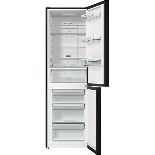 Холодильник з нижн. мороз. камерою Gorenje, 185х60х60см, 2 двері, 204(96)л, А++, NoFrost+ , LED дисплей, Зона св-ті, чорний