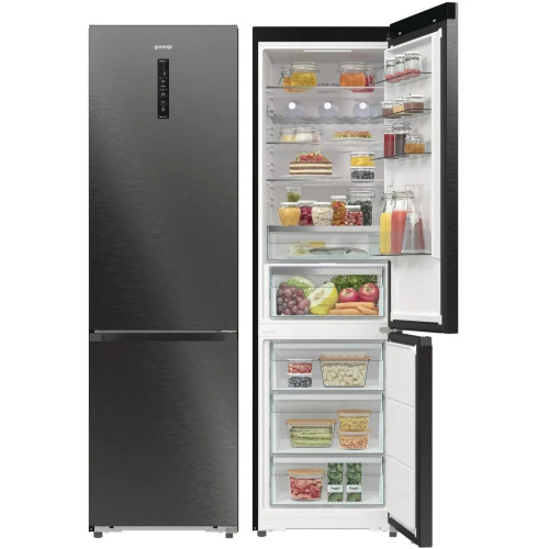 Холодильник з нижн. мороз. камерою Gorenje, 203х66х60см, 2 двері, 257(121)л, А+, Total NF, Зона св-ті, Інвертор, Зовн. Дисп, Wi-Fi, чорний