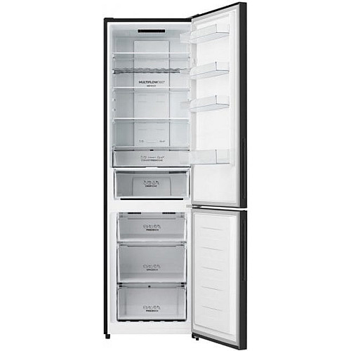 Холодильник з нижн. мороз. камерою Gorenje, 200х60х60см, 2 двері, 238(98)л, А+, NF+, Зона св-ті, Зовн. Дисп, чорний