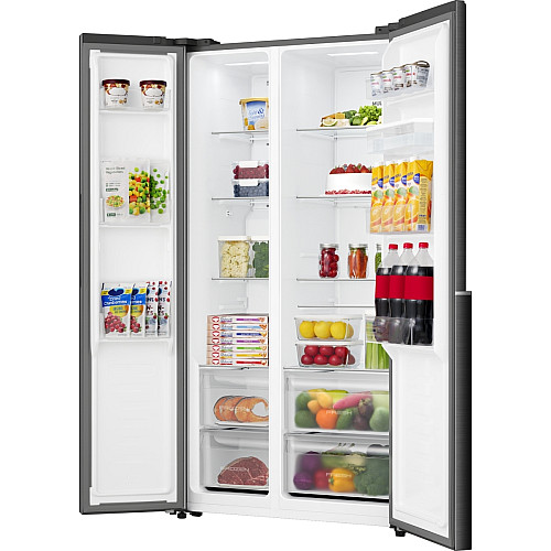 Холодильник SBS Gorenje, 179х62х92см, 2 двері, 344(197)л, А+, NF+, Інв., Зона св-ті, диспенсер, генератор льоду, Зовн. Диспл, чорний
