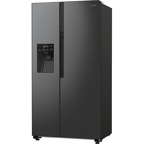 Холодильник SBS Gorenje, 179х70х92см, 2 двері, 376(190)л, А++, NF+, Інв., Зона св-ті, диспенсер, генератор льоду, Зовн. Диспл, чорний