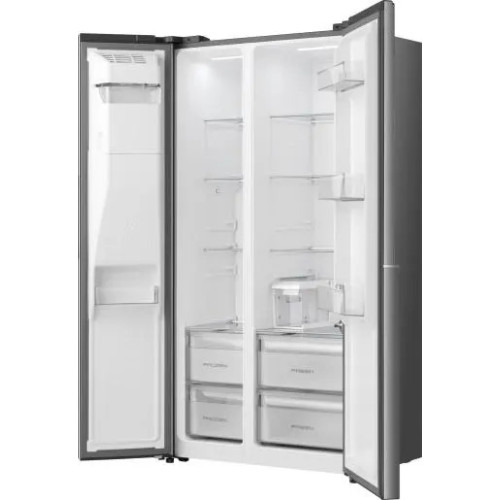 Холодильник SBS Gorenje, 179х62х91см, 2 двері, 347(181)л, А+, NF+, Інв., Зона св-ті, диспенсер, Внутр. Диспл, нерж