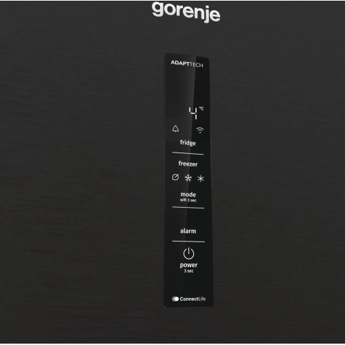 Холодильник з нижн. мороз. камерою Gorenje, 203х66х60см, 2 двері, 257(121)л, А+, Total NF, Зона св-ті, Інвертор, Зовн. Дисп, Wi-Fi, чорний