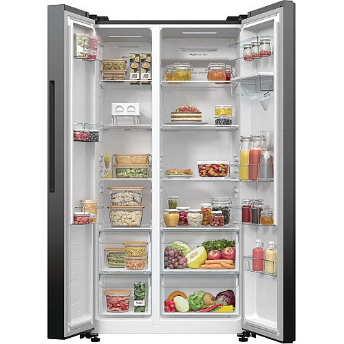 Холодильник SBS Gorenje, 179х67х92см, 2 двери, 353(191)л, А++, NF+, Инв., Зона св-ти, диспенсер, генератор льда, Снаруж. Диспл, черный