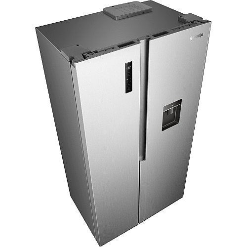 Холодильник SBS Gorenje, 179х62х91см, 2 двері, 344(197)л, А+, NF+, Інв., Зона св-ті, диспенсер, Зовн. Диспл, нерж