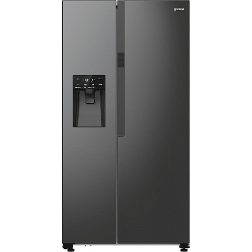Холодильник SBS Gorenje, 179х70х92см, 2 двері, 376(190)л, А++, NF+, Інв., Зона св-ті, диспенсер, генератор льоду, Зовн. Диспл, чорний