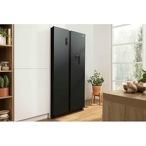 Холодильник SBS Gorenje, 179х67х92см, 2 двери, 353(191)л, А++, NF+, Инв., Зона св-ти, диспенсер, генератор льда, Снаруж. Диспл, черный