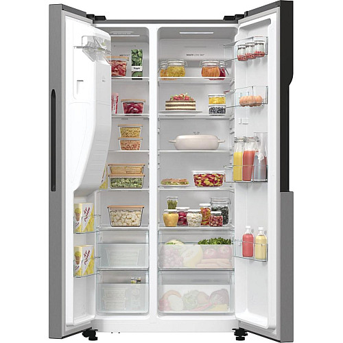 Холодильник SBS Gorenje, 179х70х92см, 2 двері, 376(190)л, А++, NF+, Інв., Зона св-ті, диспенсер, генератор льоду, Зовн. Диспл, нерж