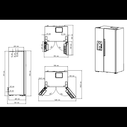 Холодильник Beko SBS, 179x91x71, xолод.відд.-368л, мороз.відд.-190л, 2дв., E, NF, дисплей, нерж