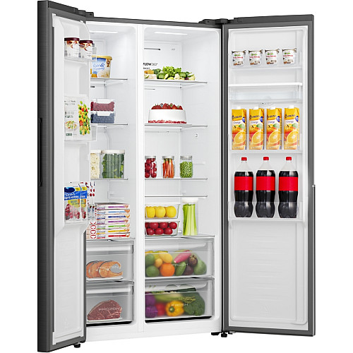 Холодильник SBS Gorenje, 179х62х92см, 2 двері, 344(197)л, А+, NF+, Інв., Зона св-ті, диспенсер, генератор льоду, Зовн. Диспл, чорний