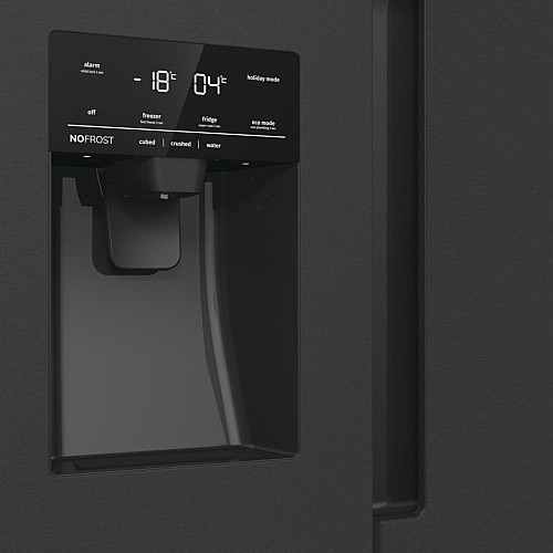Холодильник SBS Gorenje, 179х70х92см, 2 двері, 376(190)л, А++, NF+, Інв., Зона св-ті, диспенсер, генератор льоду, Зовн. Диспл, чорний