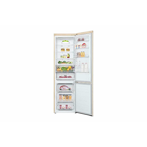 Холодильник LG с нижн. мороз., 203x60х68, холод.отд.-277л, мороз.отд.-107л, 2дв., E, NF, инв., диспл наружн., зона св-ти, бежевый