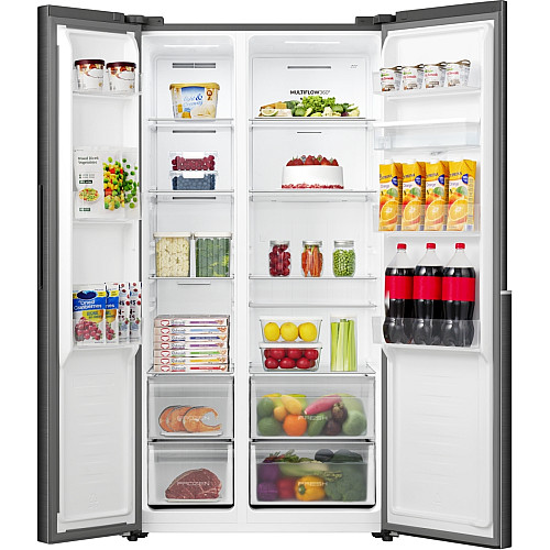 Холодильник SBS Gorenje, 179х62х92см, 2 двері, 344(197)л, А+, NF+, Інв., Зона св-ті, диспенсер, генератор льоду, Зовн. Диспл, чорний