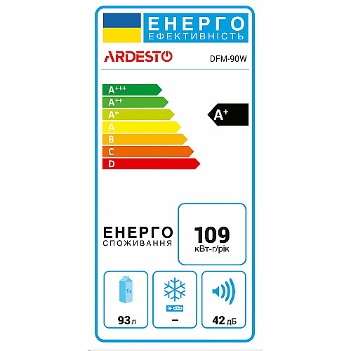Холодильник ARDESTO міні, 85x47.2х45, 93л, А+, ST, білий