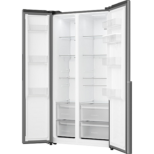 Холодильник SBS Gorenje, 179х62х91см, 2 двері, 344(197)л, А+, NF+, Інв., Зона св-ті, диспенсер, Зовн. Диспл, нерж