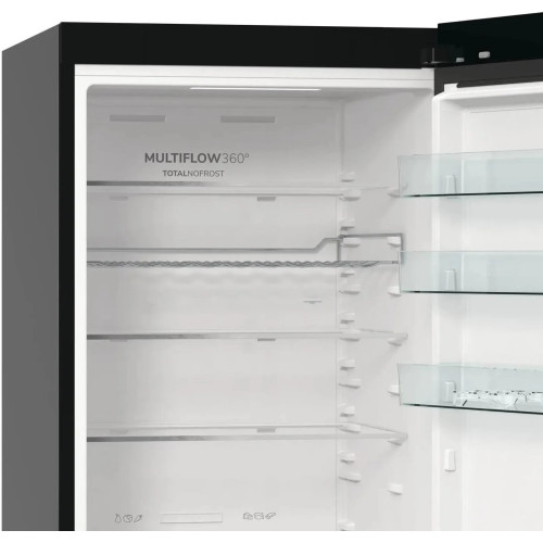 Холодильник з нижн. мороз. камерою Gorenje, 203х66х60см, 2 двері, 257(121)л, А+, Total NF, Зона св-ті, Інвертор, Зовн. Дисп, Wi-Fi, чорний