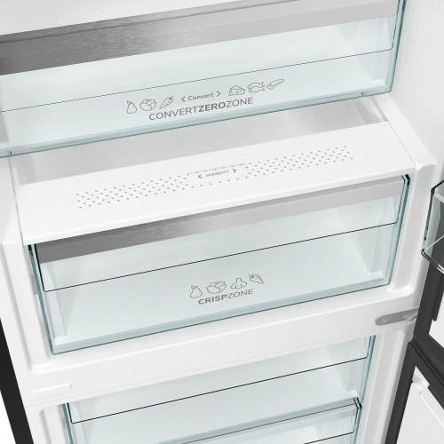 Холодильник з нижн. мороз. камерою Gorenje, 203х66х60см, 2 двері, 257(121)л, А+, NF+, Зона св-ті, Інвертор, Внутр. Дисп, Wi-Fi, Чорний