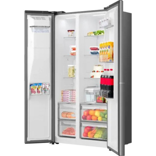 Холодильник SBS Gorenje, 179х62х91см, 2 двері, 347(181)л, А+, NF+, Інв., Зона св-ті, диспенсер, Внутр. Диспл, нерж