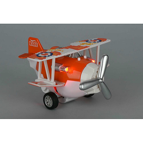 Літак металевий інерційний Same Toy Aircraft світло, музика, помаранчевий