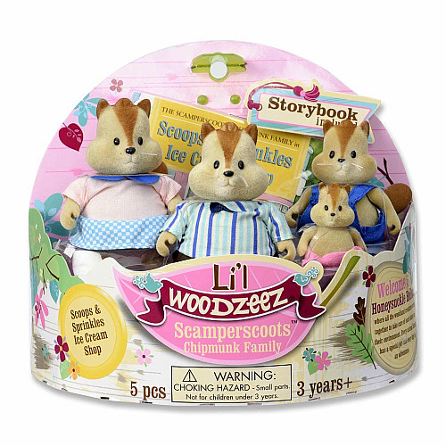 Набор фигурок Li`l Woodzeez Семья Бурундуков 4ед, книга EN