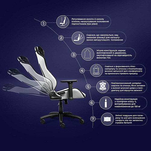 Крісло Trust GXT714W Ruya ECO, ПУ шкіра, 3D-Armrests, білий