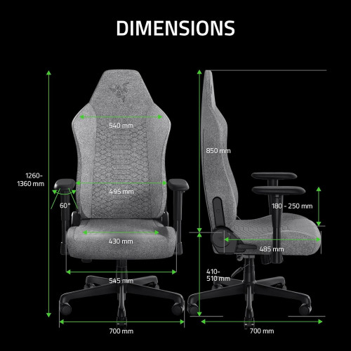 Крісло Razer Iskur V2 X, тканина, 2D-Armrests, сірий світлий