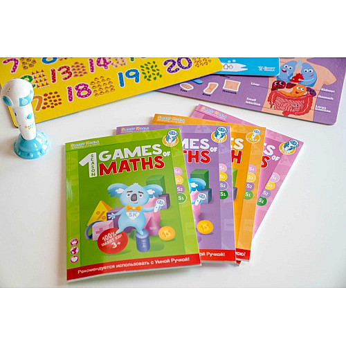Книга Игры математики сезон 1-4 с интерактивной способностью Smart Koala, 4шт
