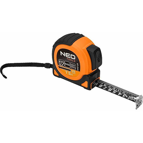 Рулетка Neo Tools Super Black, 7.5мx25мм, с фиксатором сматывания, магнит