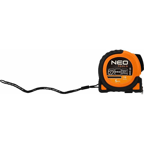 Рулетка Neo Tools Super Black, 5мx19мм, с фиксатором сматывания, магнит
