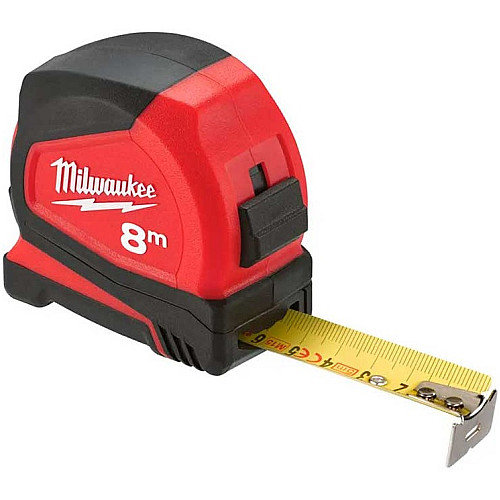 Рулетка Milwaukee Pro Compact, 8мх25мм, с фиксатором сматывания, АБС-пластик