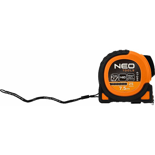 Рулетка Neo Tools Super Black, 7.5мx25мм, с фиксатором сматывания, магнит