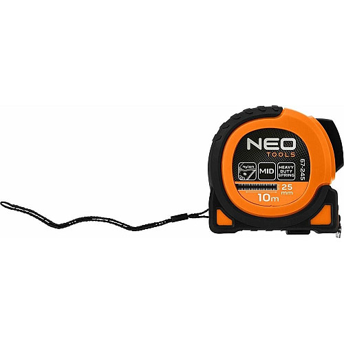 Рулетка Neo Tools Super Black, 10мx25мм, с фиксатором сматывания, магнит
