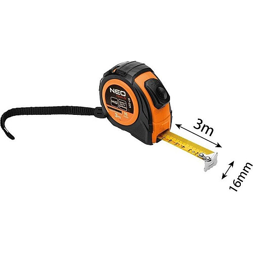 Рулетка Neo Tools, 3мx16мм, с фиксатором сматывания