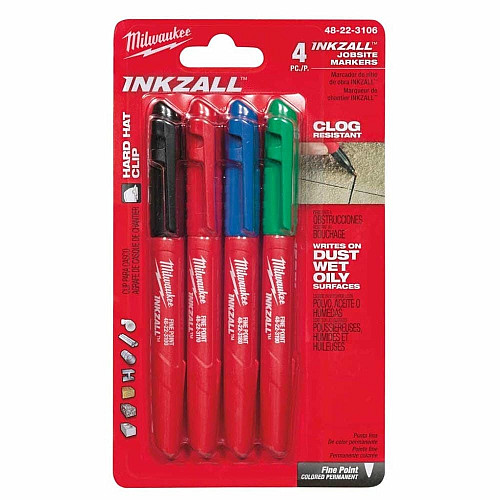 Маркер Milwaukee InkZAll синий/красный/зеленый/черный, набор 4шт