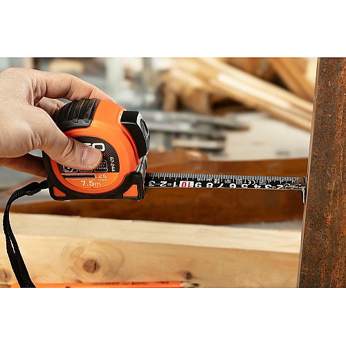 Рулетка Neo Tools Super Black, 7.5мx25мм, с фиксатором сматывания, магнит