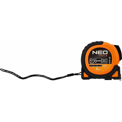 Рулетка Neo Tools Super Black, 5мx25мм, с фиксатором сматывания, магнит
