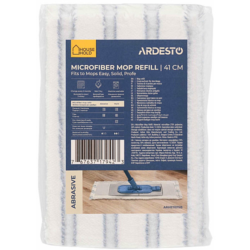 Змінна насадка до швабри ARDESTO Abrasive 41см, мікрофібра, смужки, білий, синій