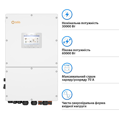 Гібридний інвертор трифазний Solis S6 30кВт, 3xMPPT, DC, для HV Batteries