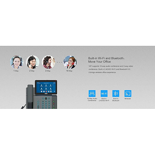Телефон IP Fanvil V67 2xGE LAN, 1xUSB-A, BT4.2, Wi-Fi, 20 SIP линий, SW Linux, PoE, 7