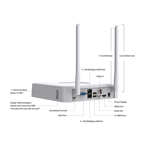 IP-Відеореєстратор TP-LINK VIGI NVR1108H-W 8 каналів, Wi-Fi, 2xUSB, H.265+, 1xHDD, до 10 ТБ