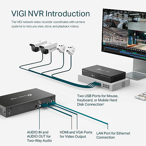 IP-видеорегистратор TP-LINK VIGI NVR1008H 8 каналов, 2xUSB, H265+, 1xHDD, до 10 ТБ