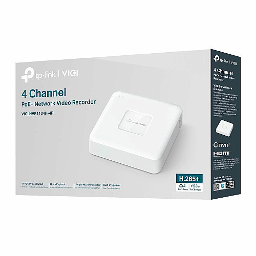 IP-Відеореєстратор TP-LINK VIGI NVR1104H-4P, 4 канали Poe, 2xUSB, H265+, 1xHDD, до 16 ТБ, білий